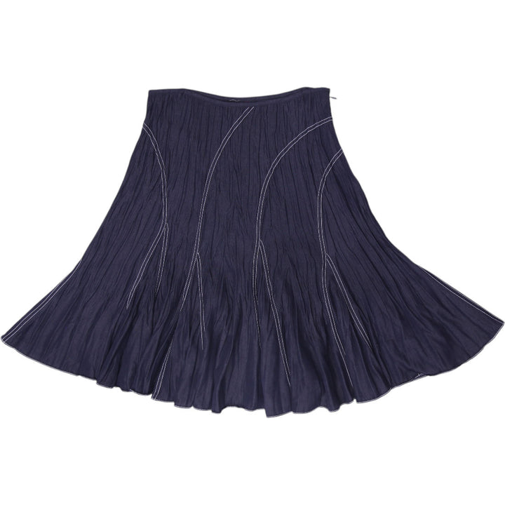 Y2K Ladies Simon Chang Crinkle Paneled Midi Skirt with White Contrast Stitching