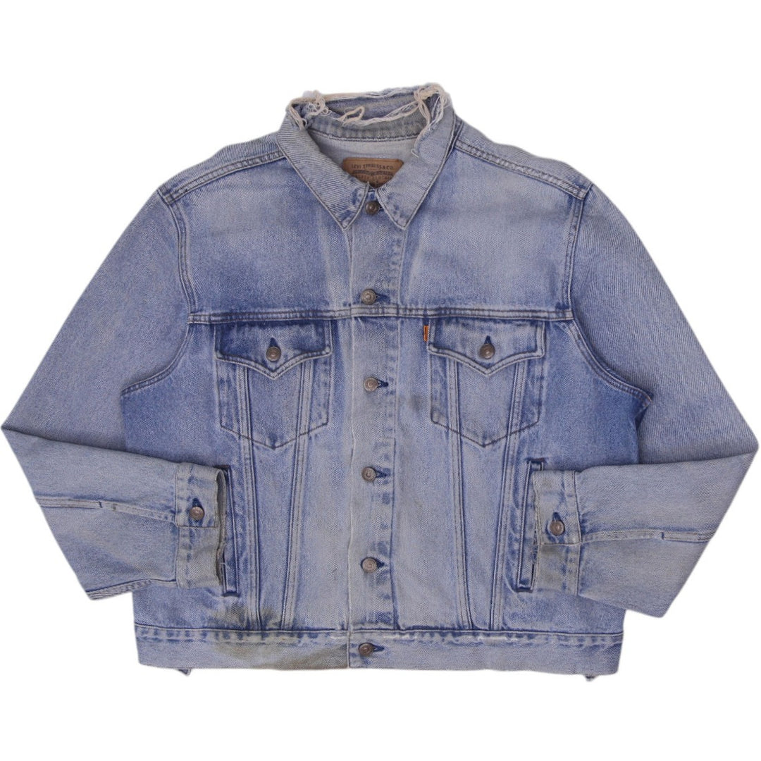 Vintage Levi Strauss Trucker Jacket Washed Blue Distressed Denim Size 48