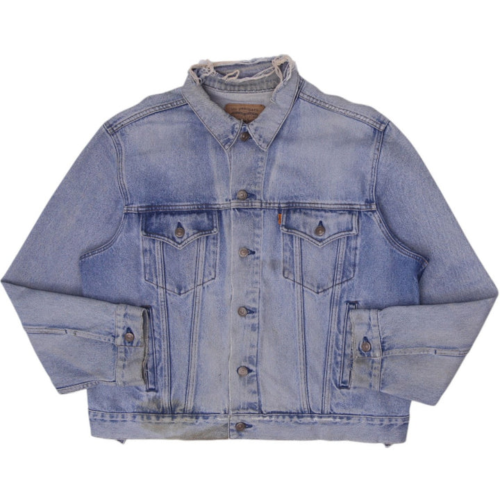 Vintage Levi Strauss Trucker Jacket Washed Blue Distressed Denim Size 48