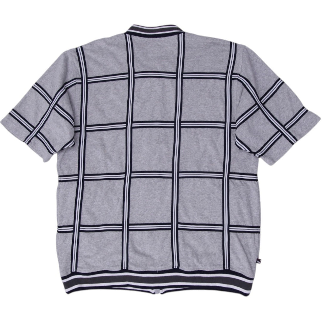 Y2K Mens Phat Farm Polo Gray Checkered Zip Up Velour Jacket L