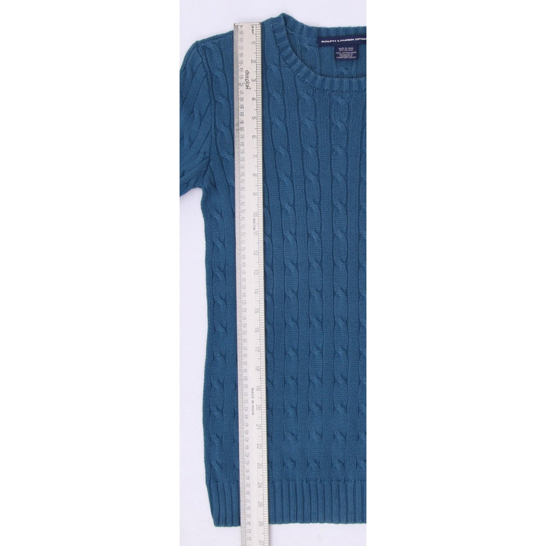 Vintage Ladies Ralph Lauren Sports Teal Cable Knit Cotton Sweater M | Migration_Knitwear & Sweaters RL Collec | Fashion Rerun