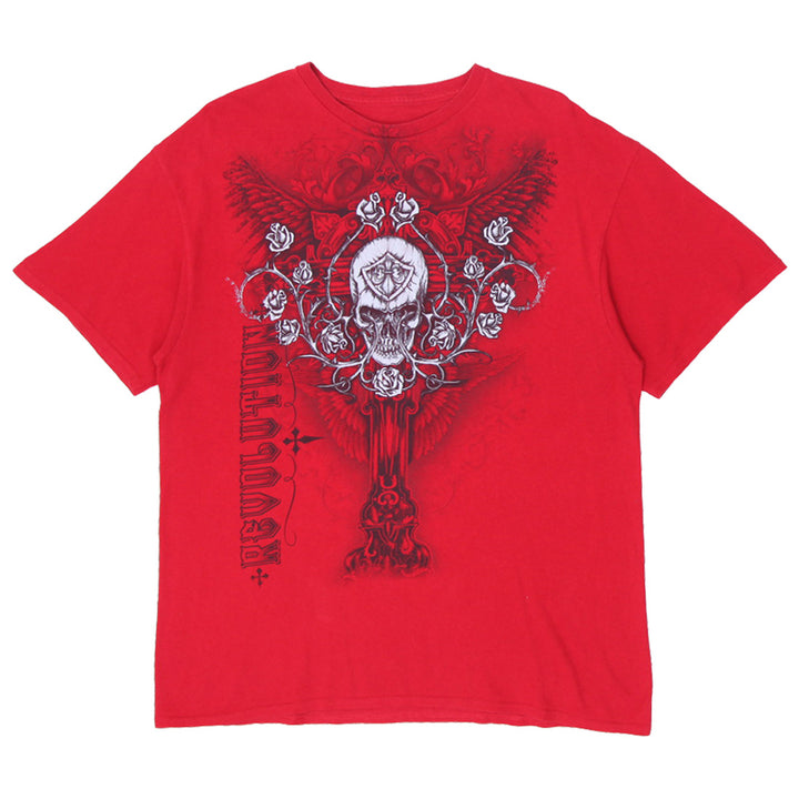 Y2K Mens 2000s Cyber Grunge Skater Emo Red Skull T-Shirt