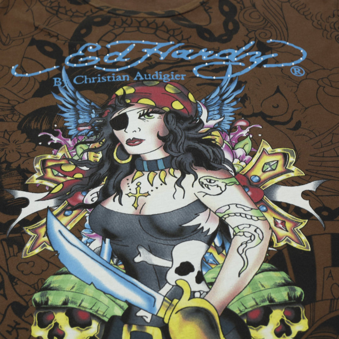 Y2K Mens Ed Hardy by Christian Audigier All Over Print PirateSkulls Size XL