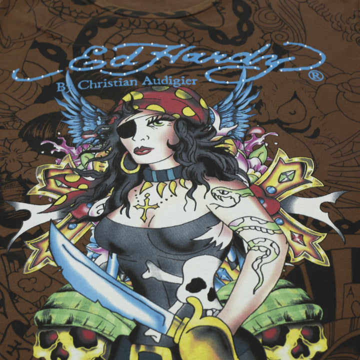 Y2K Mens Ed Hardy by Christian Audigier All Over Print PirateSkulls Size XL