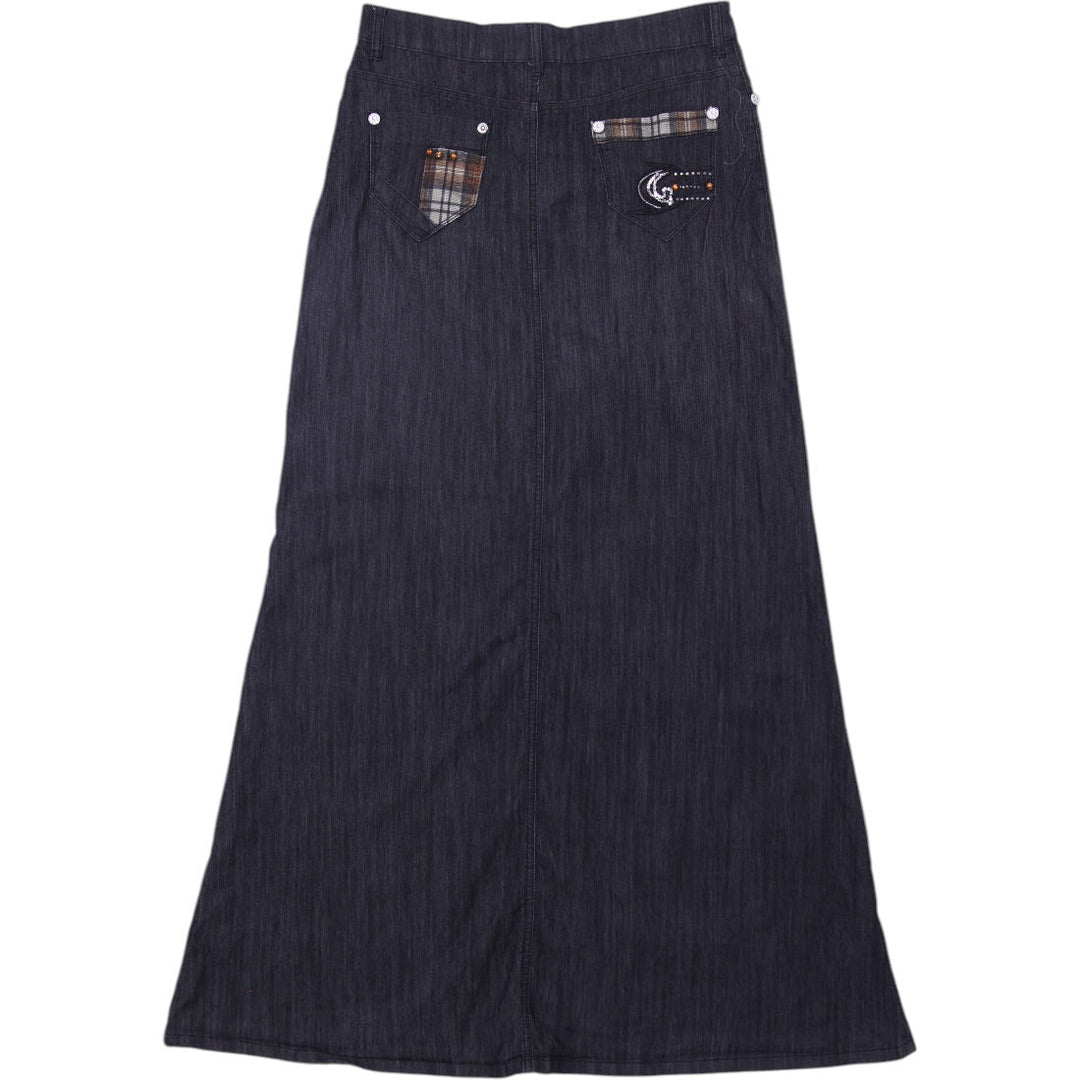 Y2K Ladies GIOVANA Dark Wash Studded Denim Maxi Skirt