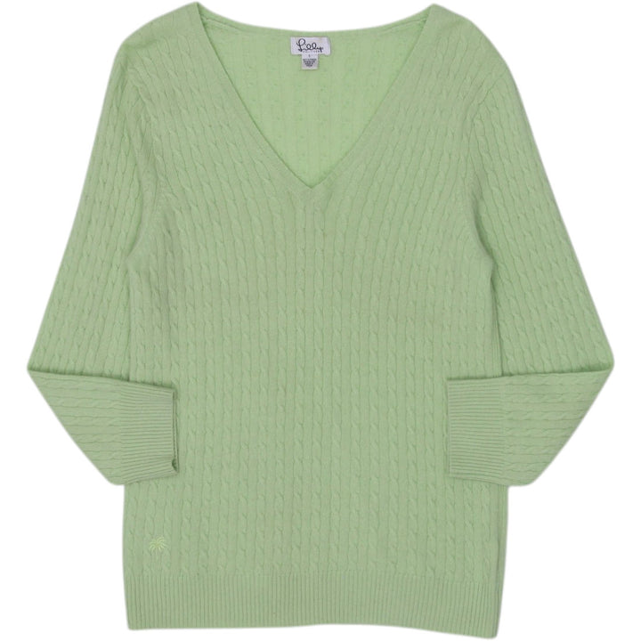 Ladies Lilly Pulitzer 100% Cashmere Cable Knit V-Neck Sweater