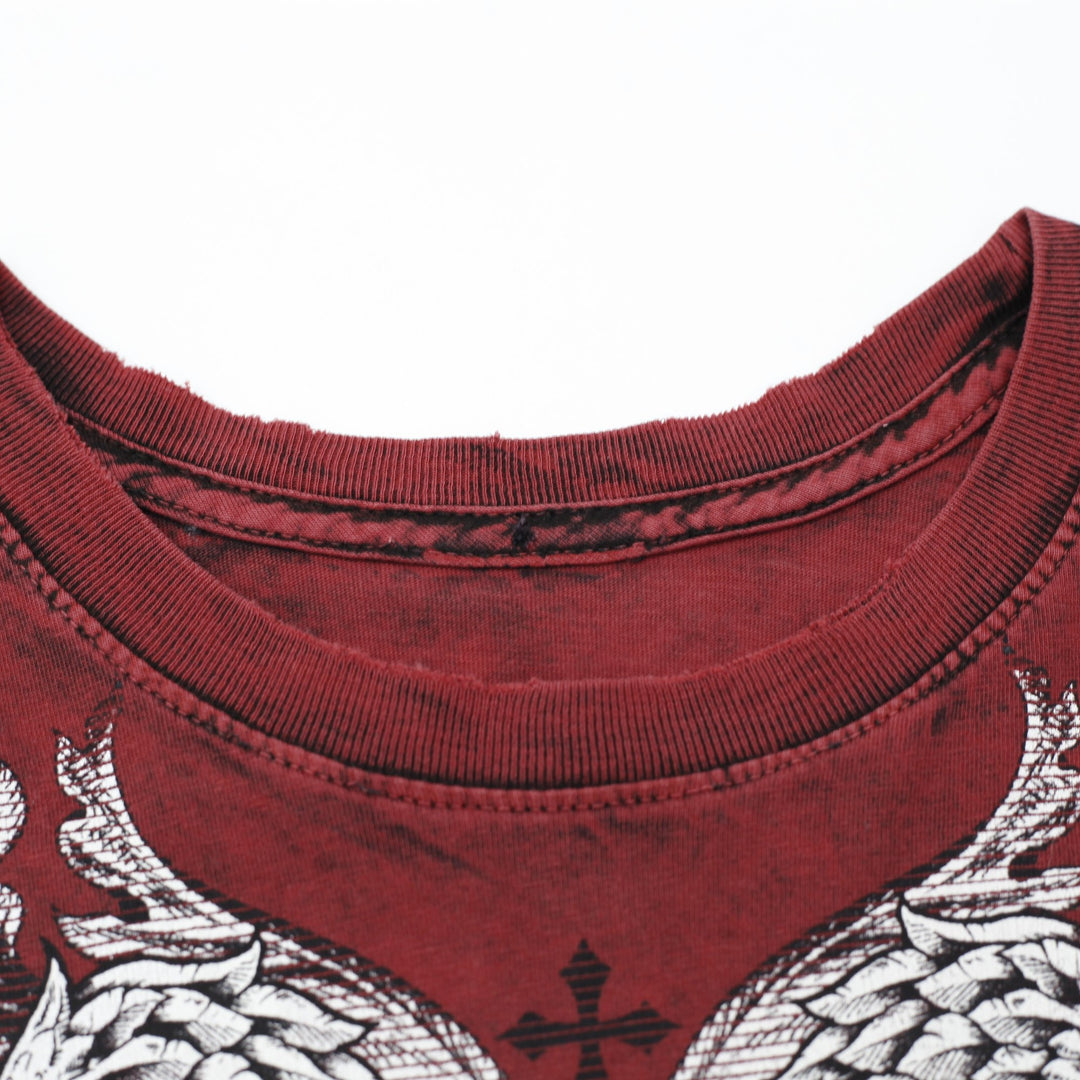 Y2K Mens Affliction Standard Series Reversible Graphic Tee Red Black Lava Wash