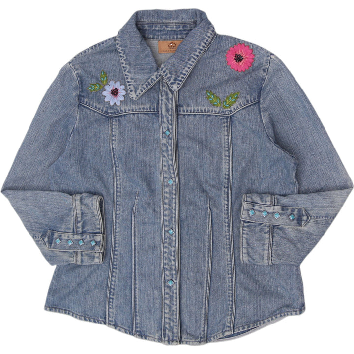 Ladies Dana Buchman Beaded Embroidered Floral Denim Jacket Light Blue Size 14