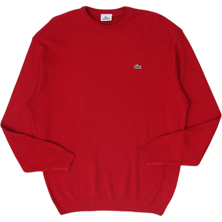 Mens Lacoste Crewneck Knit Sweater Red Embroidered Crocodile Logo