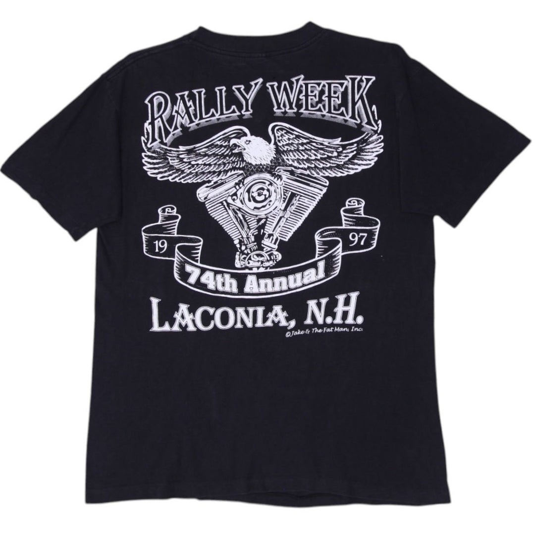 Vintage 1997 Laconia, N.H. 74th Annual Rally Week Biker Black T-Shirt Large
