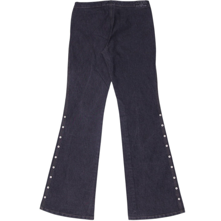 Y2K Ladies Guess Flare Jeans Black Denim Button Embellished | Migration_Jeans & Pants - Side View | Fashion Rerun