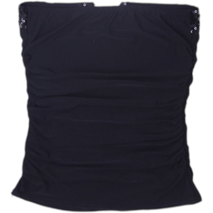 Y2K Ladies Black Strapless Top Rhinestone Sequin Detail | Migration_Y2K Tops - Side View | Fashion Rerun