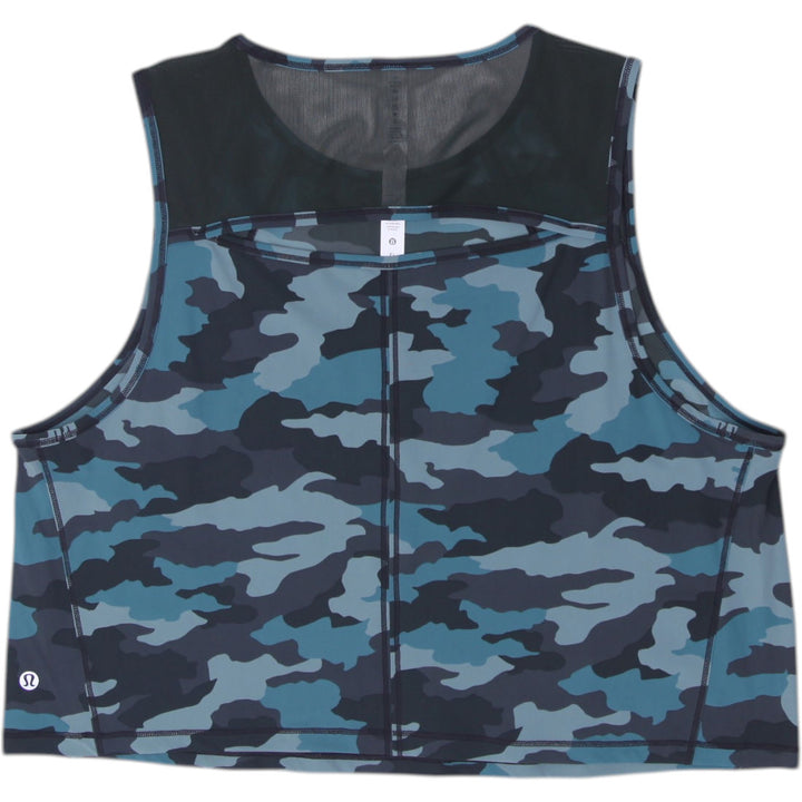 Ladies Lululemon Invigorate Training Tank Top Camo Tidewater Teal Multi Mesh