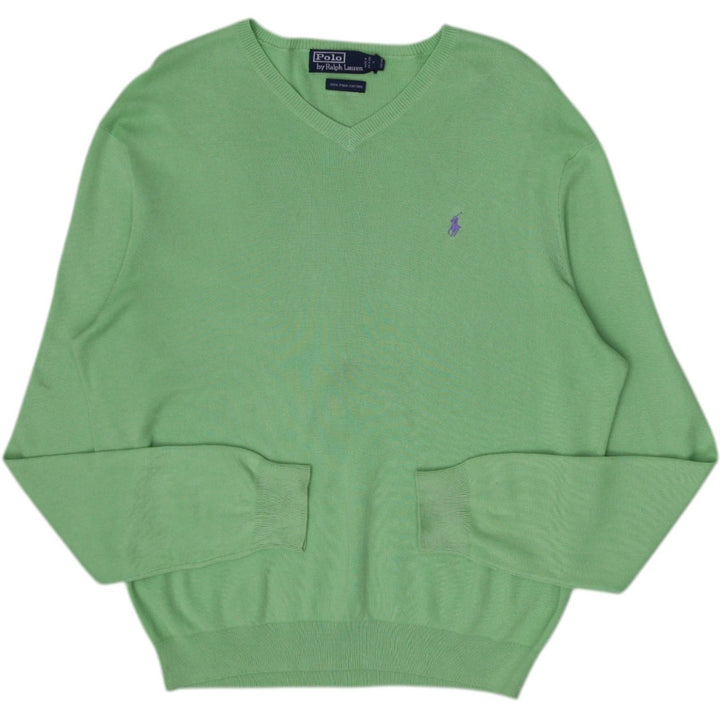 Vintage Mens Polo Ralph Lauren Green Pima Cotton V-Neck Sweater Size L | Migration_Knitwear & Sweaters | Fashion Rerun