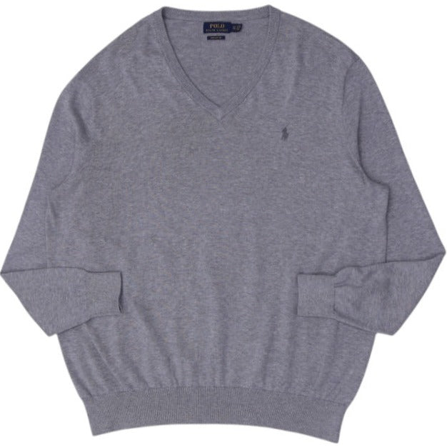 Mens Polo Ralph Lauren Pima Cotton V-Neck Gray Sweater XL | Migration_Jumper & Knitwear RL Collection | Fashion Rerun