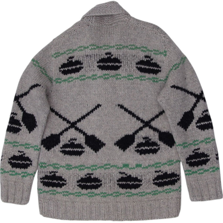 Vintage Hand-Knitted Cowichan-Style Wool Zip Up Cardigan Sweater