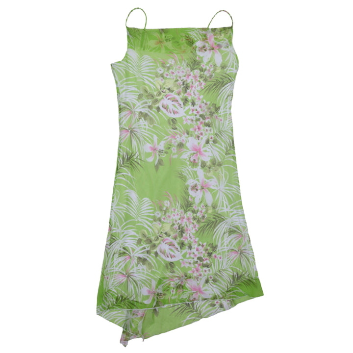 Y2K Ladies Fairweather Strappy Green Floral Cowl Neck Dress