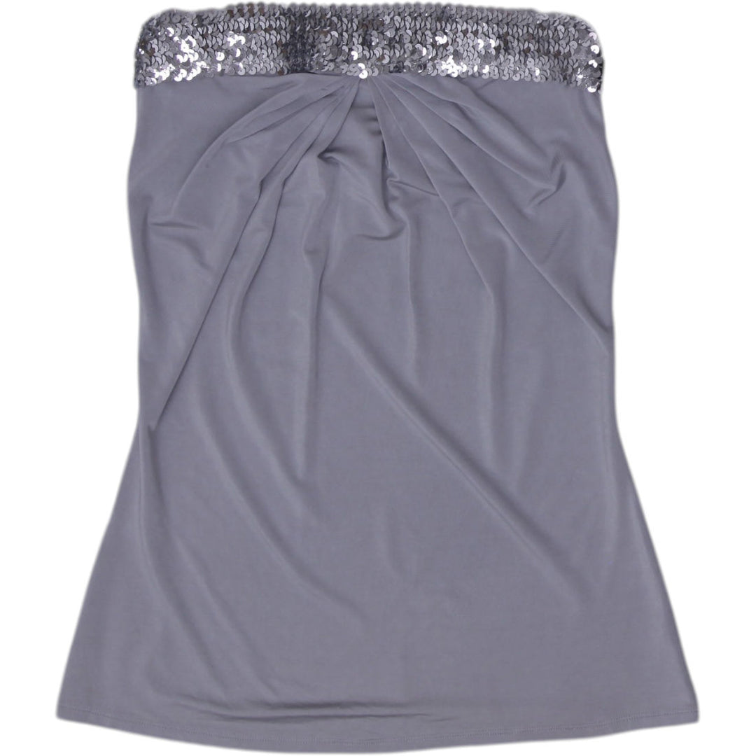 Y2K Ladies Express Gray Sequin Strapless Tube Top Ruched Slinky Bandeau Size S
