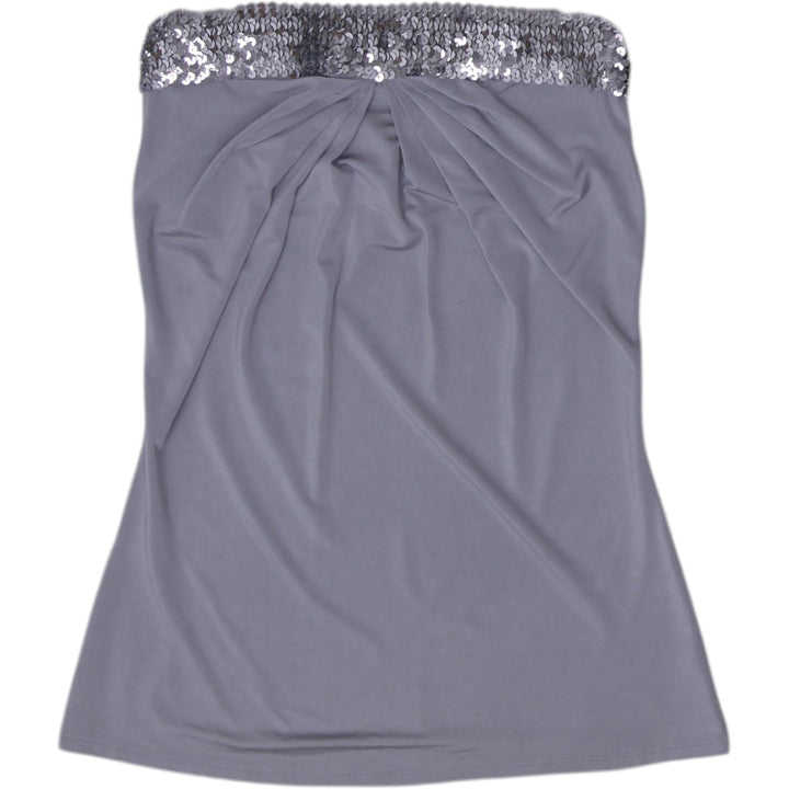 Y2K Ladies Express Gray Sequin Strapless Tube Top Ruched Slinky Bandeau Size S