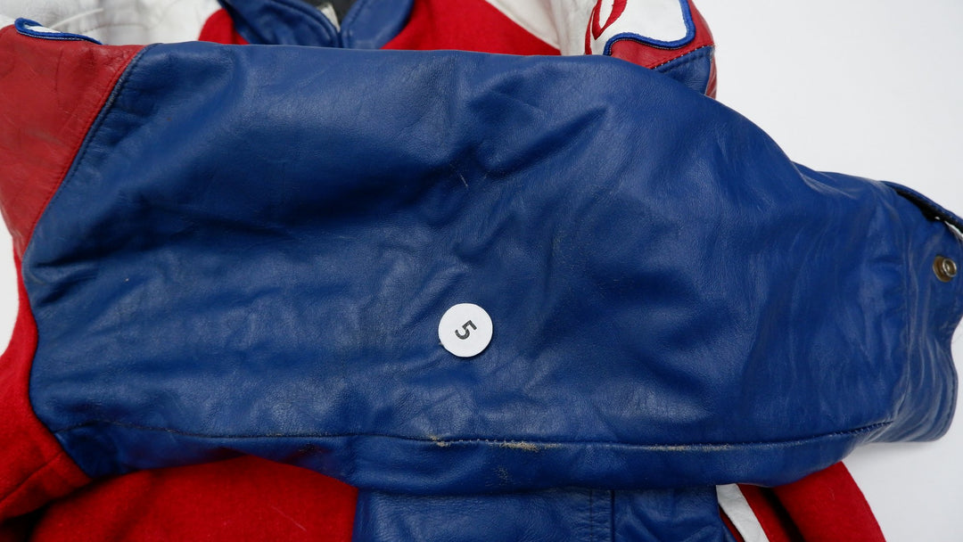 Vintage Mens Classic Varsity Jacket Red Navy Wool Leather Bisons | Migration_Jackets - View 8 | Fashion Rerun