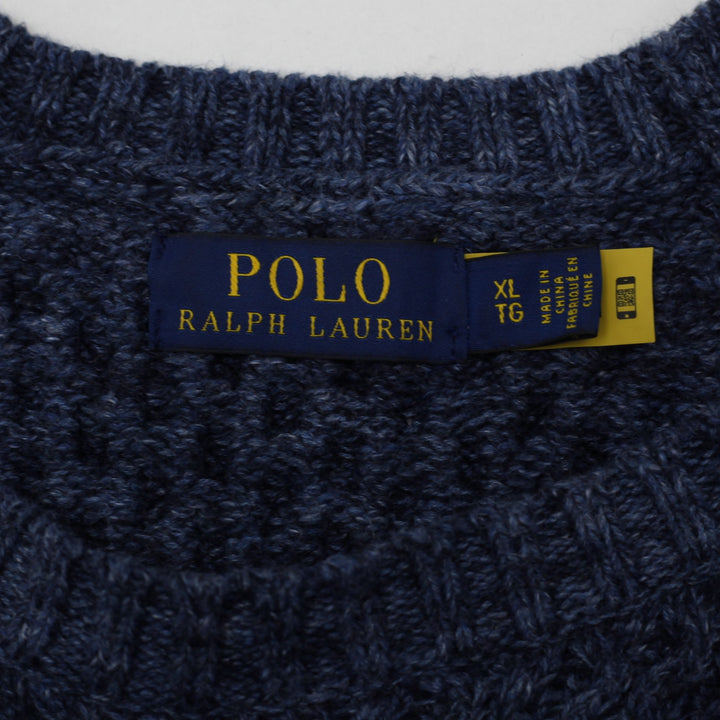 Mens Polo Ralph Lauren Sweater Navy Cable Knit 100% Cotton XL
