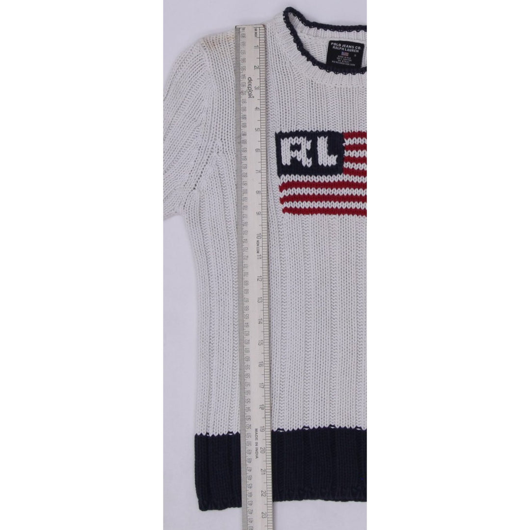 Vintage Ladies Polo Ralph Lauren American Flag Knit Sweater Small 100% Cotton