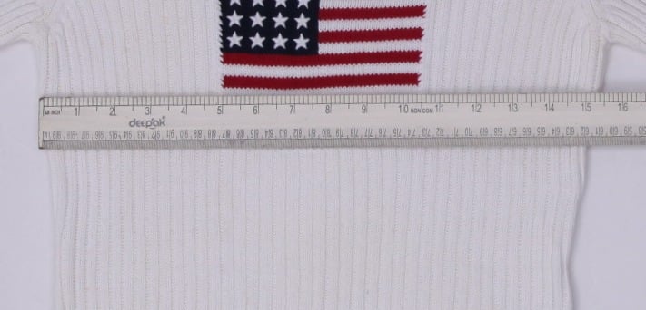 Vintage Ribbed Polo Jeans Company Ralph Lauren American Flag Sweater Red Cuffs