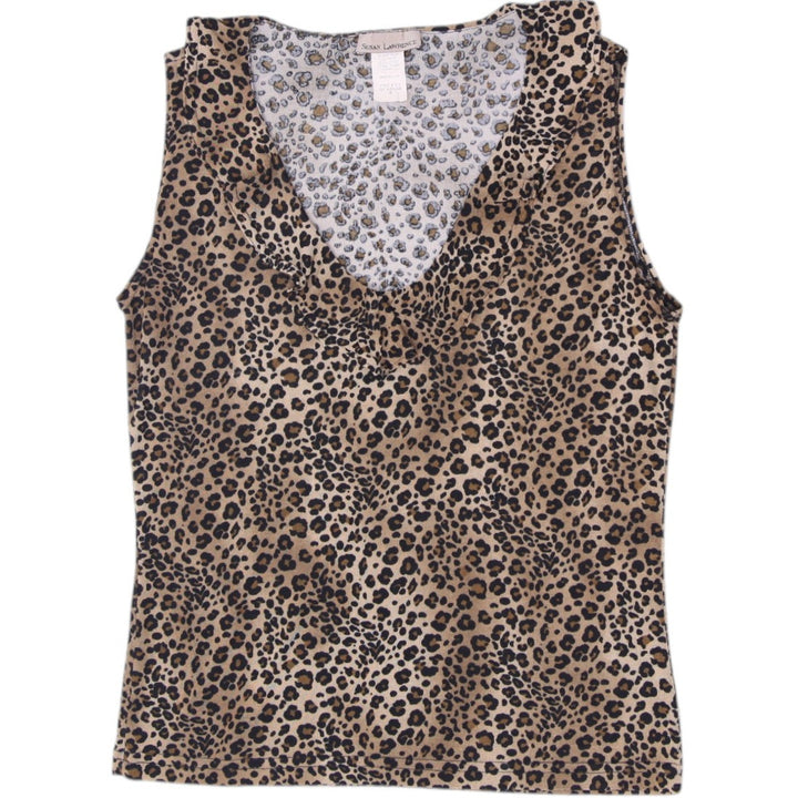 Y2K Ladies Susan Lawrence Leopard Print V-Neck Tank Top Size S