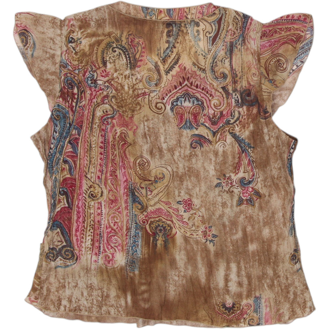 Y2K Ladies Jaipur Blouse Paisley Cap Sleeve Boho Chic Top Size M