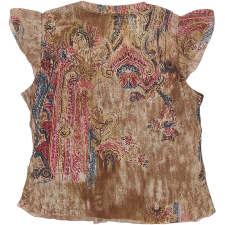 Y2K Ladies Jaipur Blouse Paisley Cap Sleeve Boho Chic Top Size M