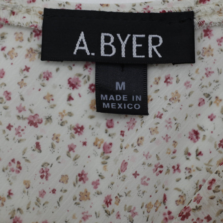 Y2K Ladies A. Byer Ditsy Floral Front-Tie Milkmaid Cami Top Size M