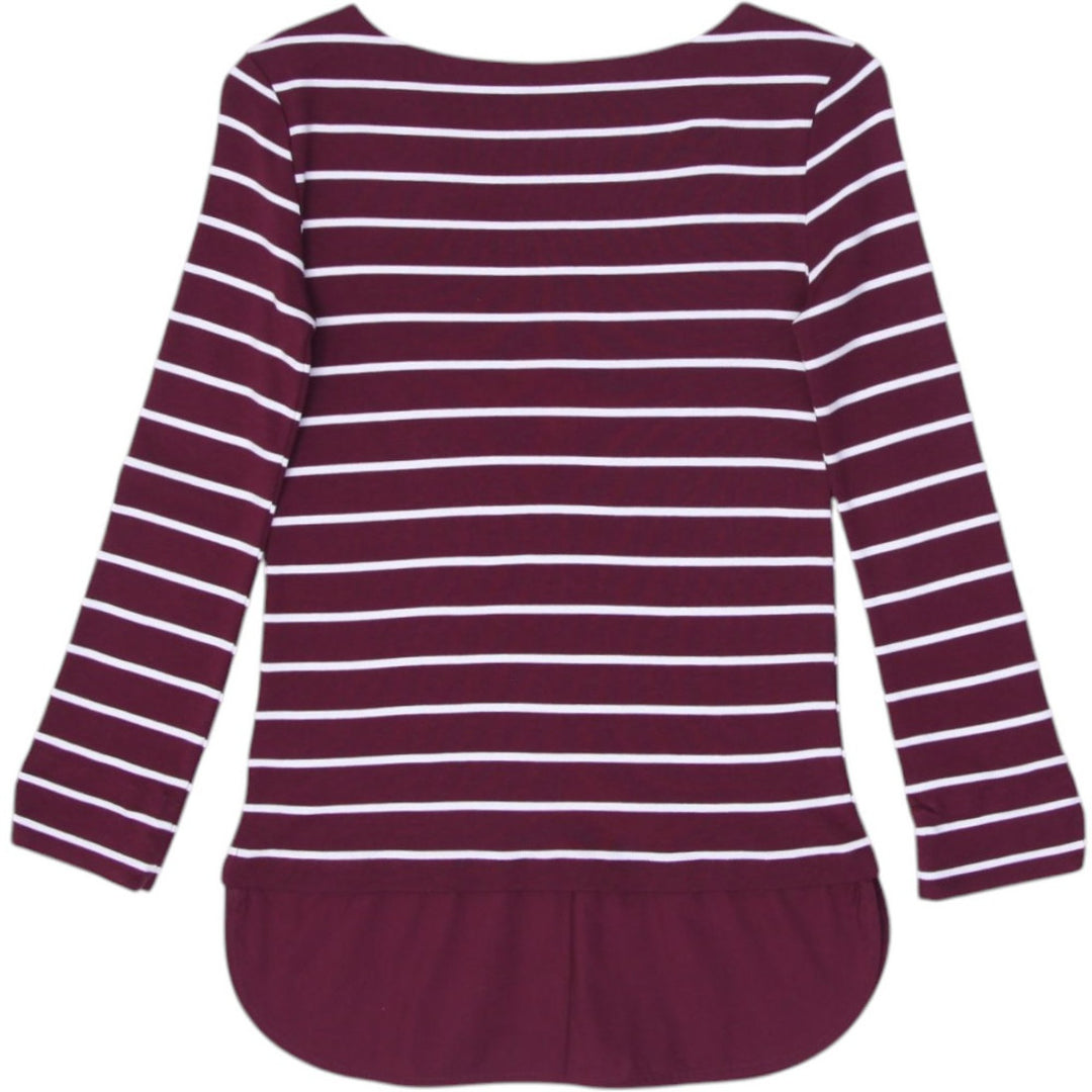 Ladies Blouse Maroon White Striped Long Sleeve