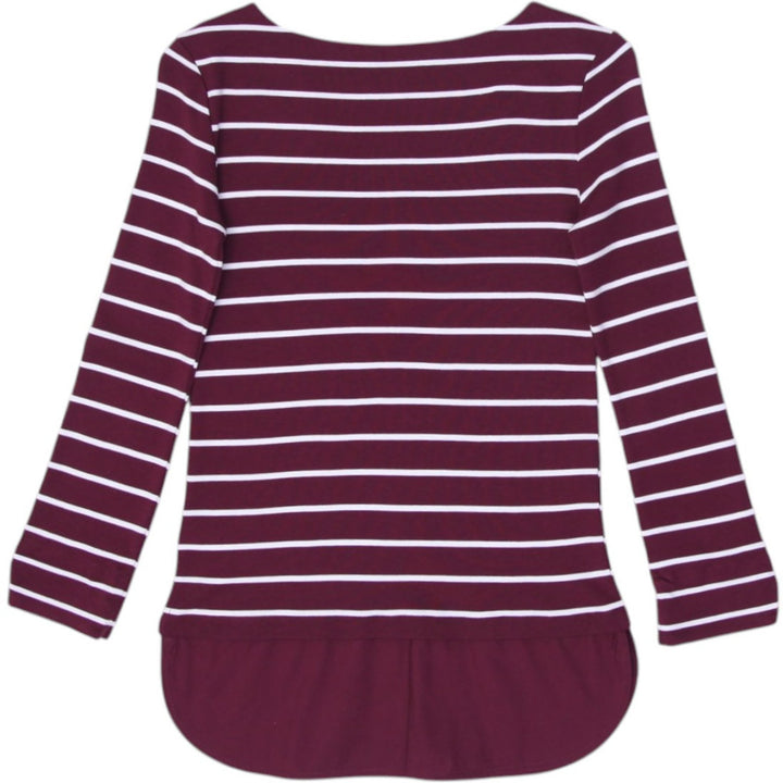 Ladies Blouse Maroon White Striped Long Sleeve