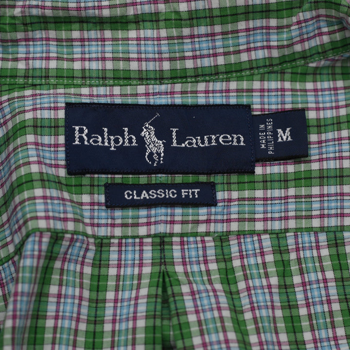 Mens Ralph Lauren Classic Fit Shirt Green Plaid Logo Casual