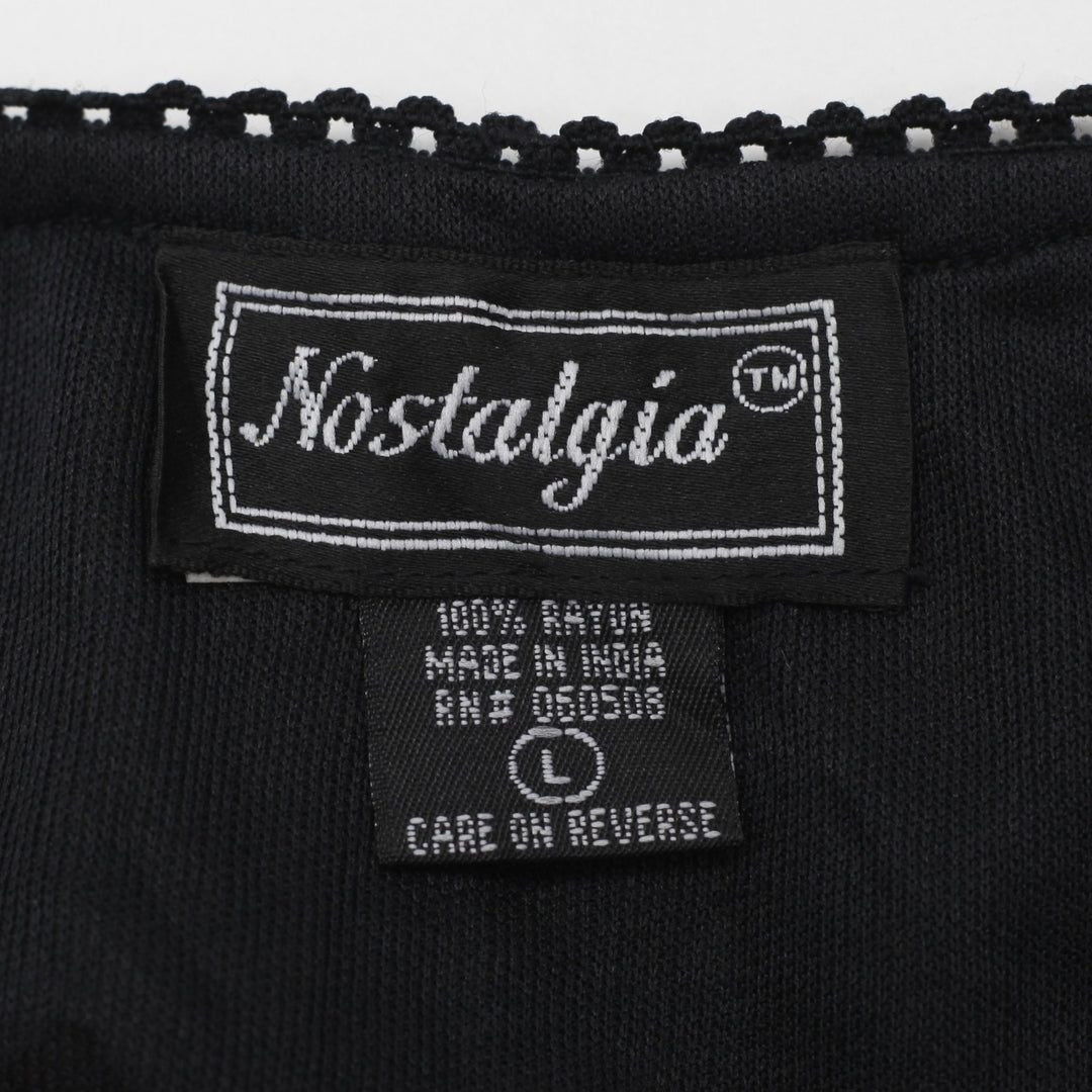 Y2K Ladies Nostalgia Skirt Black Floral Ruffle Trim Size L
