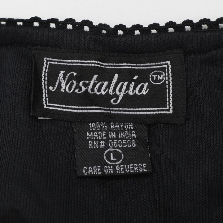 Y2K Ladies Nostalgia Skirt Black Floral Ruffle Trim Size L