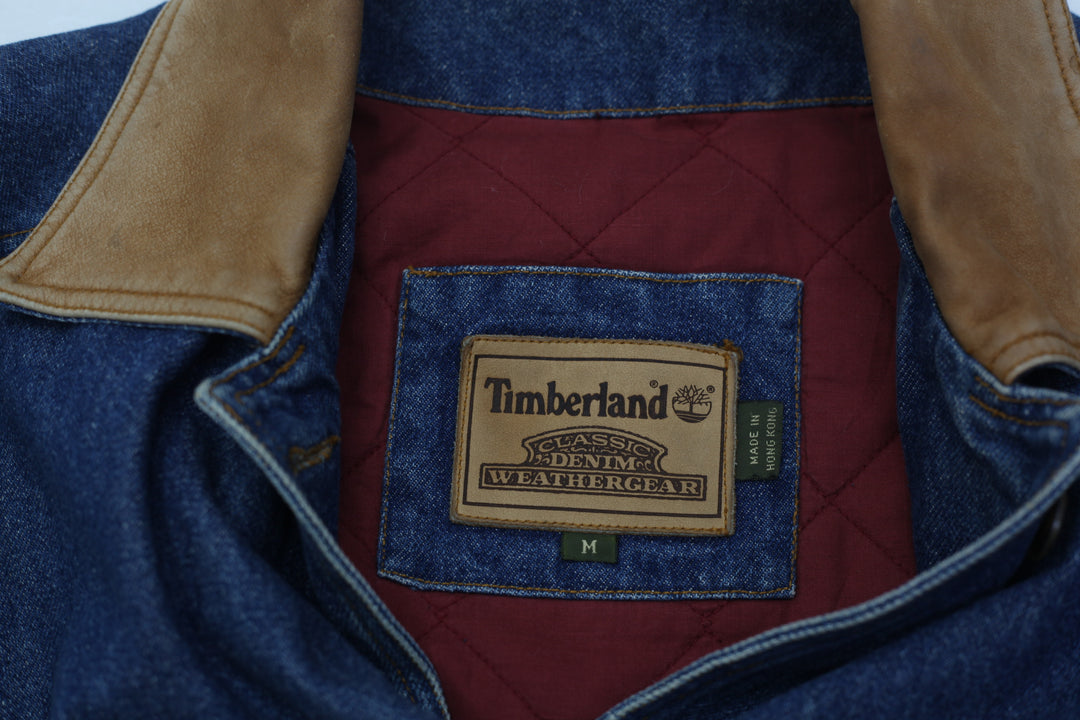 Vintage Timberland Leather Collar Denim Jacket Barn Coat