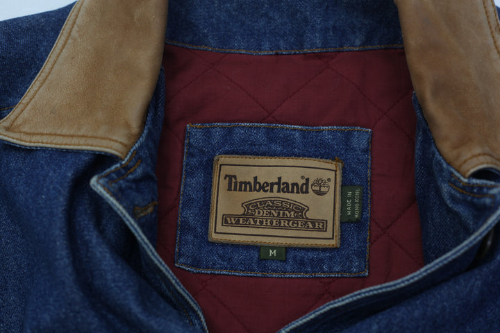 Vintage Timberland Leather Collar Denim Jacket Barn Coat
