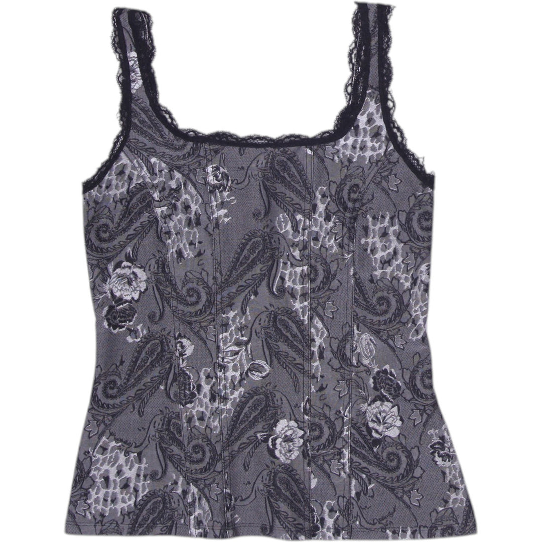 Y2K Ladies White House Black Market Paisley Lace-Trim Cami Tank Top Size S