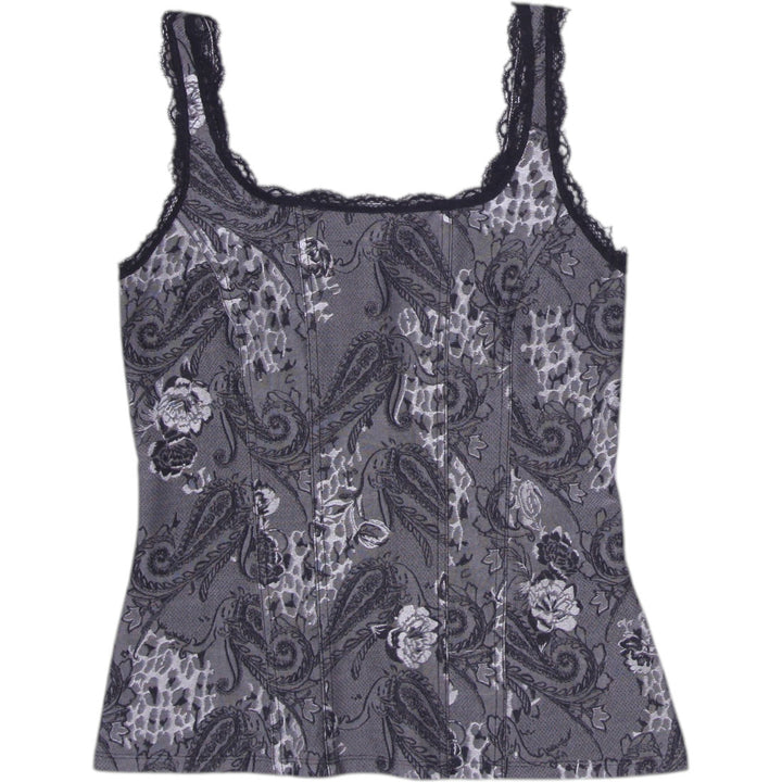 Y2K Ladies White House Black Market Paisley Lace-Trim Cami Tank Top Size S