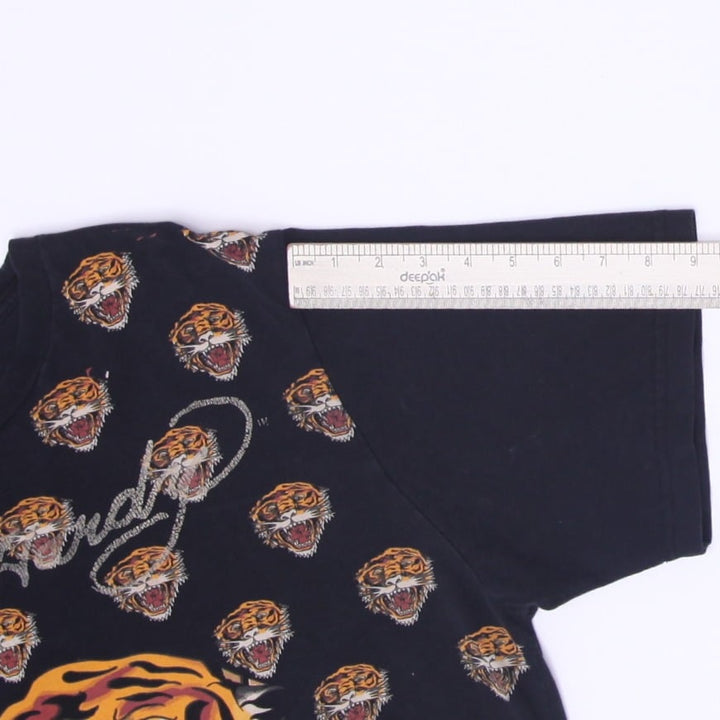 Y2K Mens Ed Hardy Black T-Shirt Tiger Graphic All Over Size 2XL