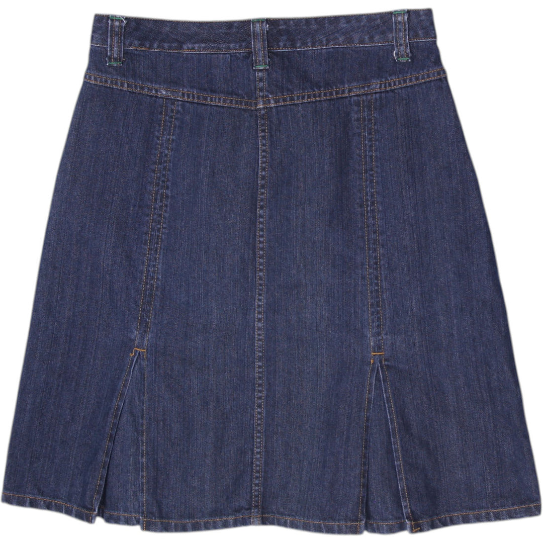 Y2K Ladies Eddie Bauer Dark Wash Paneled Denim A-Line Midi Skirt