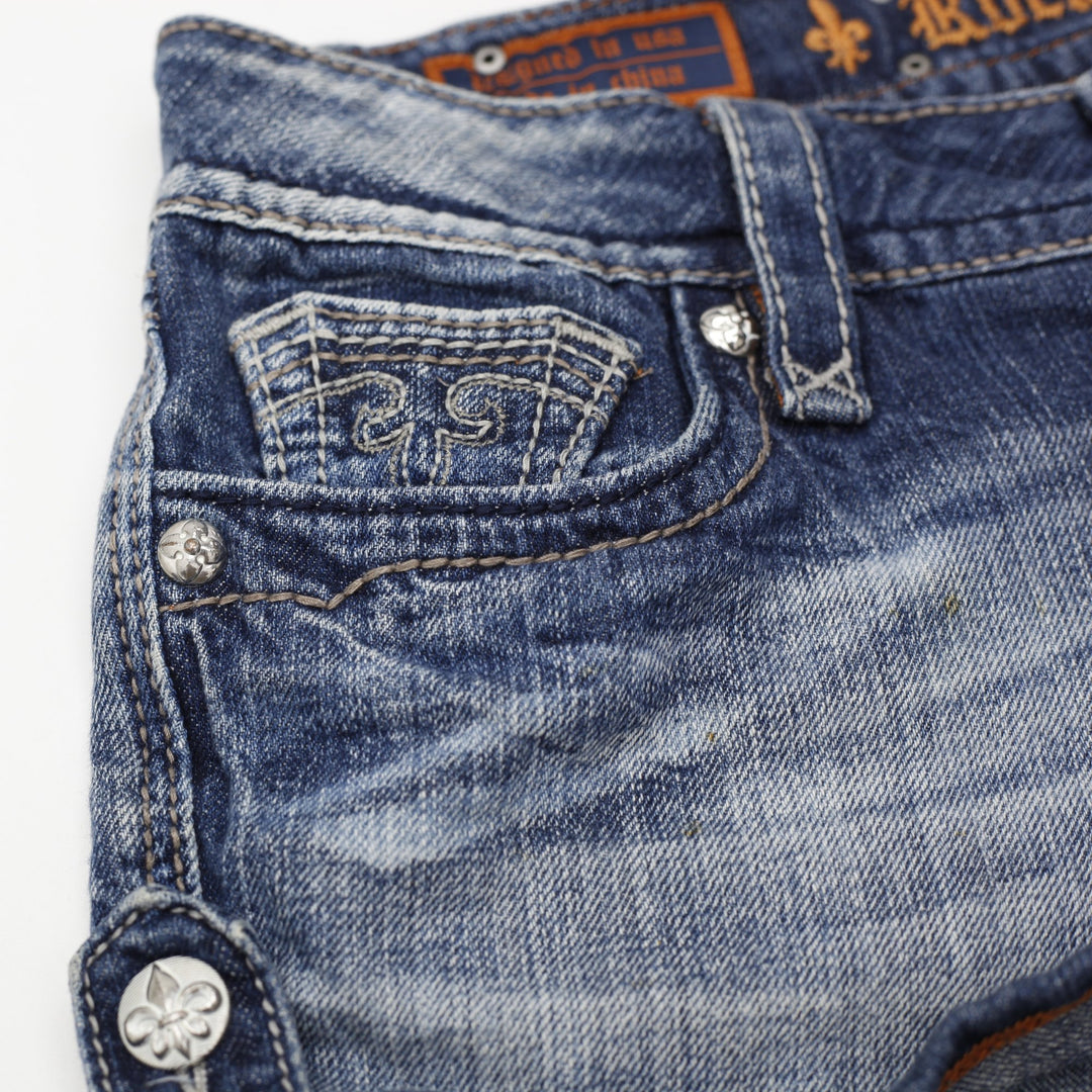 Y2K Ladies Rock Revival Alanis Denim Shorts Washed Blue Distressed