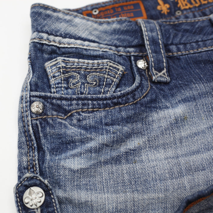 Y2K Ladies Rock Revival Alanis Denim Shorts Washed Blue Distressed