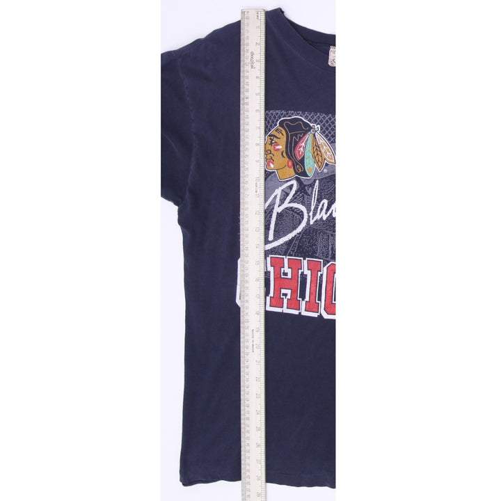 Vintage Mens Waves Blackhawks Chicago T-Shirt Navy Graphic NHL S.Stitch Size L