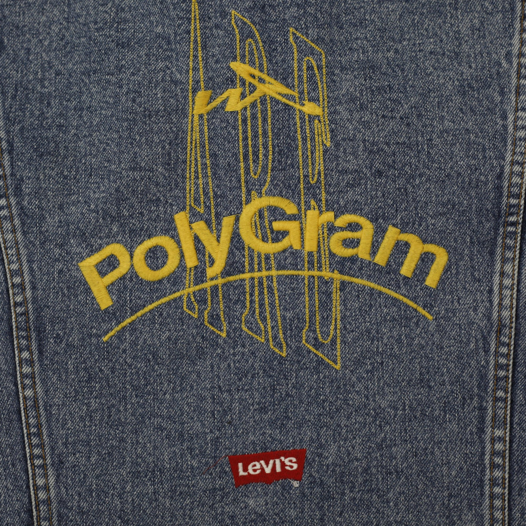 Vintage Levis Trucker Jacket Washed Blue Denim PolyGram Graphic