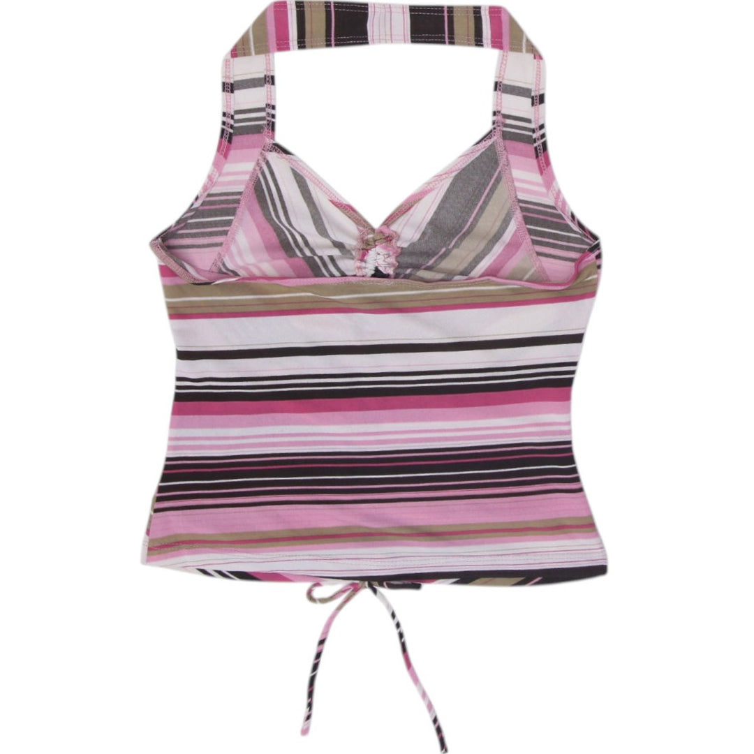 Y2K Ladies Striped Halter Top Multicolor Ruched Detail