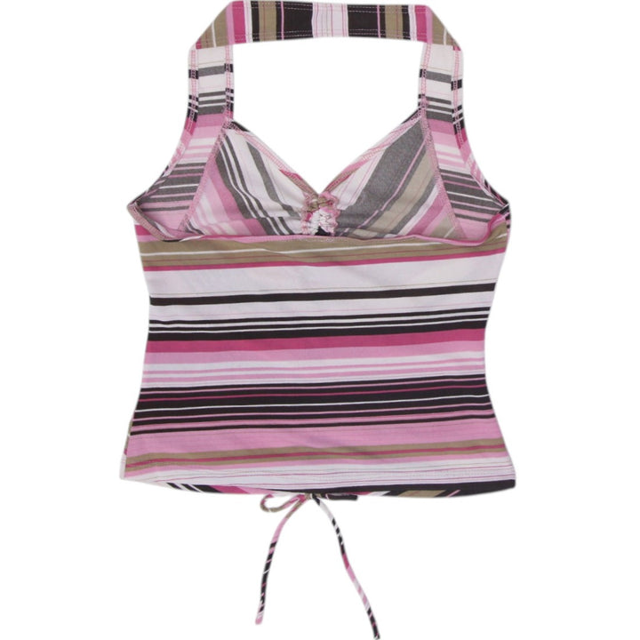 Y2K Ladies Striped Halter Top Multicolor Ruched Detail