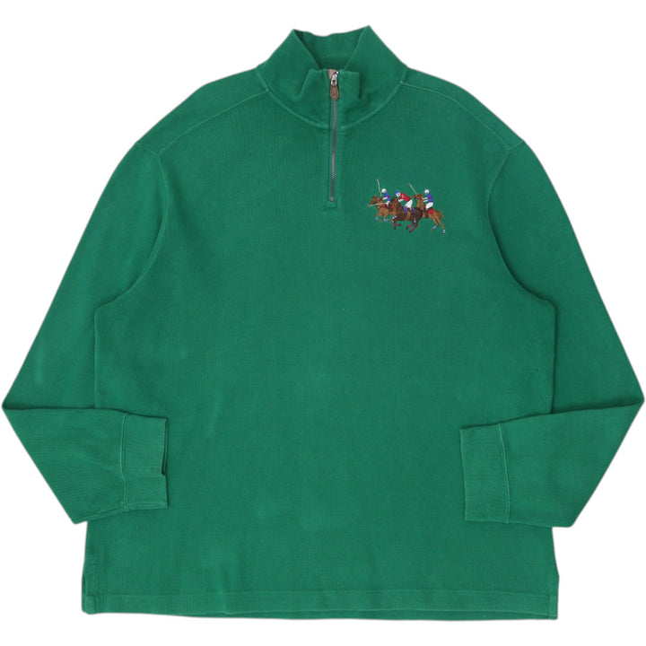 Mens Polo Ralph Lauren Green 1/4 Zip Sweater Embroidered Logo Size XXL