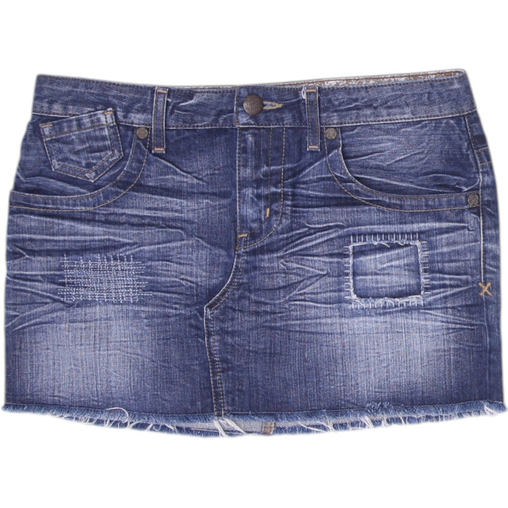Y2K Ladies Guess Jeans Skirt Blue Denim Distressed Style Size 27